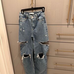 Zara Blue Boyfriend Jeans with Distressed Details